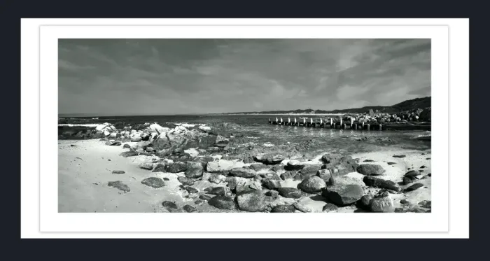 20.28-2.-1-WATERSCAPES-JETTY-FORESHORE-Black-and-White-Photo-Cape-Conran-Coastal-Park-East-Gippsla