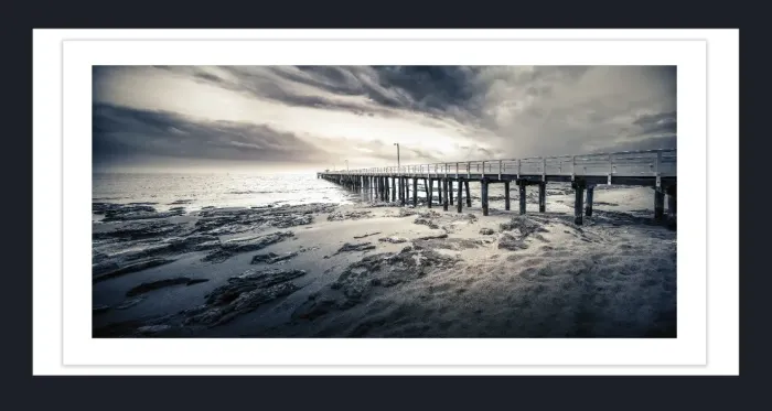 20.28-2.-24-WATERSCAPES-JETTY-FORESHORE-Black-and-White-Photo-PL-27-29-Apollo-Bay-VIC-2015
