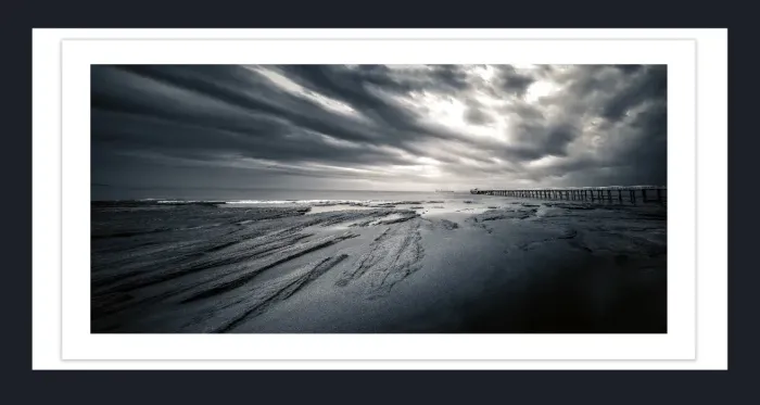 20.28-2.-26-WATERSCAPES-JETTY-FORESHORE-Black-and-White-Photo-PL-15-18-Apollo-Bay-VIC-2015