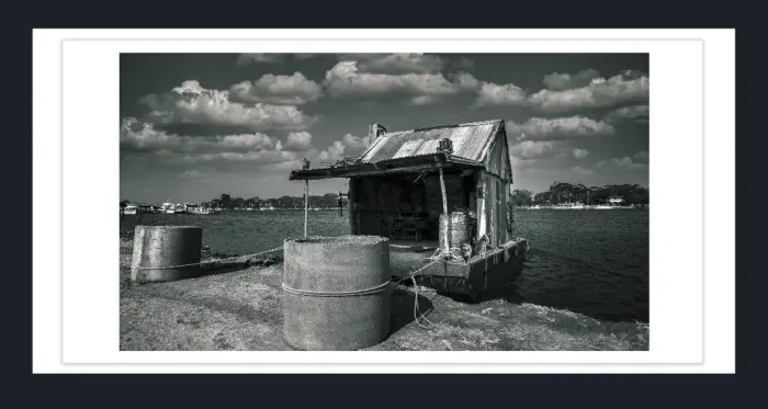 28-1-3-BOAT-HOUSE-PHOTOGRAPHY-Black-and-White-Photo-L1018555-Fishermans-wharf-Paynesville-2019