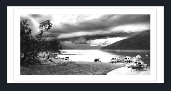 28-5-115-FINE-ART-BOAT-PHOTOGRAPHY-Black-and-White-Photo-L1029216-Jerusalem-Creek-VIC-2015