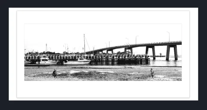 28-5-130-FINE-ART-BOAT-PHOTOGRAPHY-Black-and-White-Photo-L1028062-San-remo-Bridge-VIC-2015